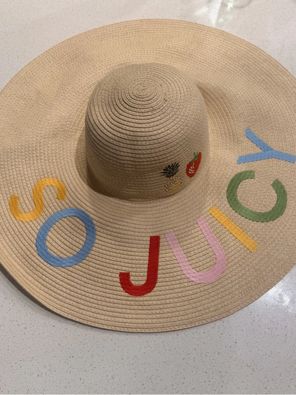 Juicy Couture So Juicy Floppy Straw Sun Hat Multicolor Embroidered OS - Picture 2 of 6
